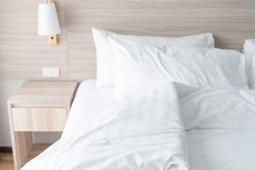 Fototapeta na wymiar modern bedroom with wooden bed