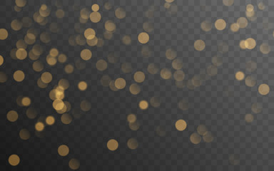 Abstract golden shining bokeh isolated on transparent background. Decoration or christmas background. 