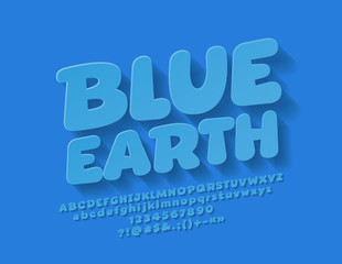 Obraz premium Vector Simple Children Font with Shadow. Sign Blue Earth with Kids Alphabet
