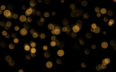 Abstract golden shining bokeh isolated on black background. Decoration or christmas background.