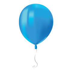 Realistic air flying blue balloon with reflects isolated on white background. Festive decor element for any holiday. Vector illustration.