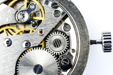 Fragment of mechanism of wrist watches by close up.