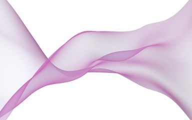 Abstract purple wave. Blue scarf. Bright purple ribbon on white background. Abstract smoke. Raster air background. Vertical image orientation. 3D illustration