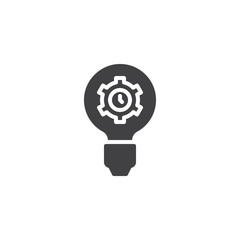 Lamp with clock gear inside vector icon. filled flat sign for mobile concept and web design. Productivity simple solid icon. Symbol, logo illustration. Pixel perfect vector graphics