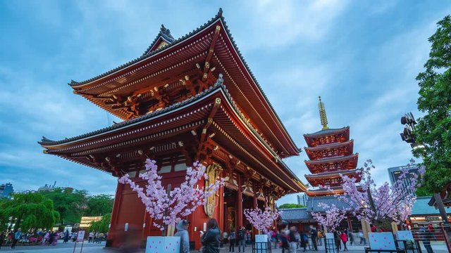 Timelapse video of Sensoji Temple day to night time lapse in Tokyo city, Japan