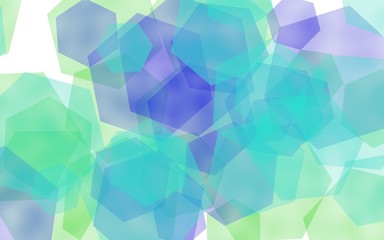 Multicolored translucent hexagons on white background. Green tones. 3D illustration