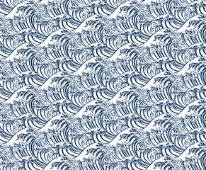 Cotton fabric A Japanese great wave seamless pattern print, single color.