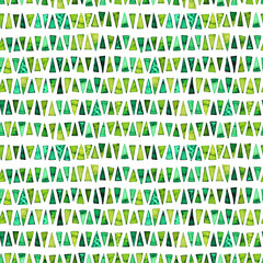 Seamless pattern with green triangles. Watercolor ornament. © Anastasiia Hevko