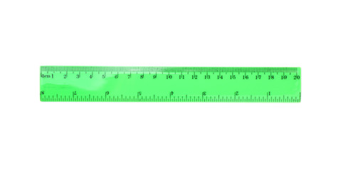 Colorful plastic ruler on white background. School stationery