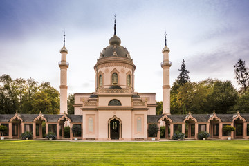 Fototapeta na wymiar Mosque in Schwetzingen Palace gardens. Schwetzingen, Baden-Wuerttemberg, Germany, Europe