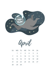 April 2019 year calendar page