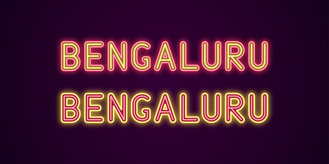 Fototapeta na wymiar Neon name of Bengaluru city in India