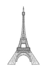 Fototapeta na wymiar Eiffel Tower in flat style isolated on white background.