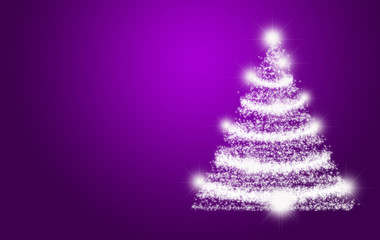 Fondo morado con pino iluminado de navidad.