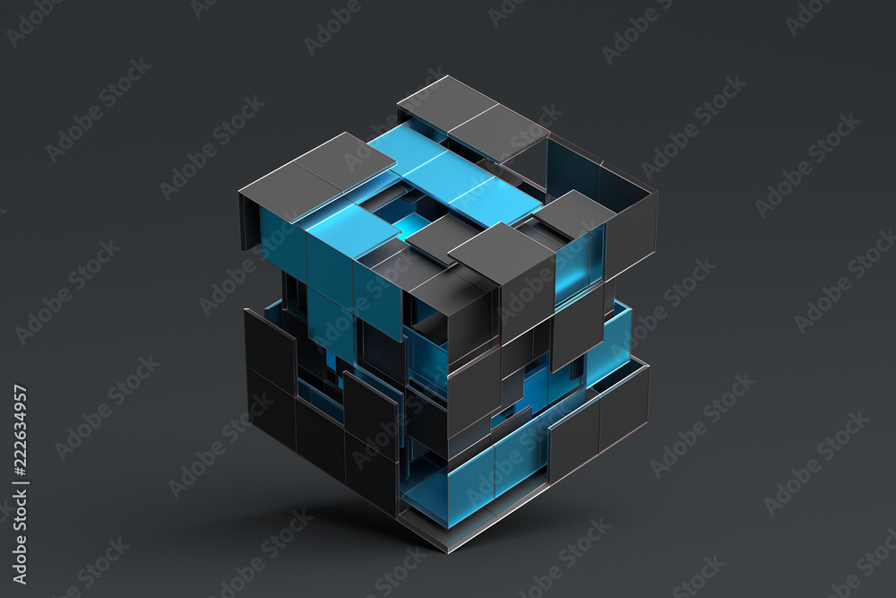 Poster abstract 3d rendering of geometric shapes. composition with squares. cube design. modern background 