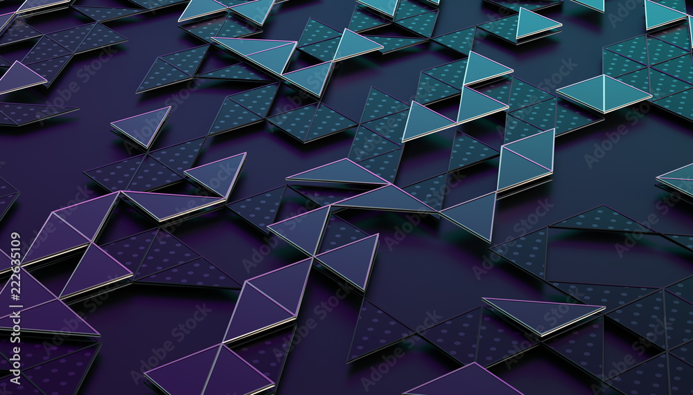 Poster abstract 3d rendering of geometric surface. composition with triangles. futuristic modern background