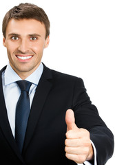 Businessman with thumbs up gesture, isolated