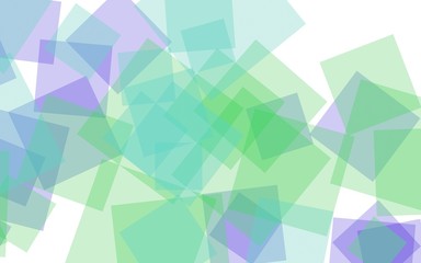 Multicolored translucent squares on white background. Green tones. 3D illustration