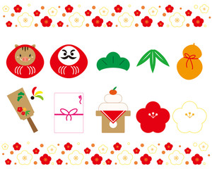 正月　年賀状　正月飾り　アイコン