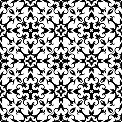 Black and white seamless floral pattern. Vector wallpaper background.