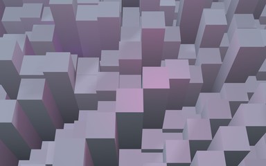Abstract pink gray elegant cube geometric background. Chaotically advanced rectangular bars. 3D Rendering, 3D illustration