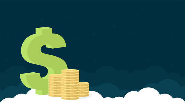 Website header template design with coins and dollar sign for business,finance and investment company.