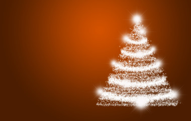 Fondo naranja con pino iluminado de navidad.