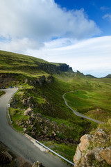 Fototapeta na wymiar Tourists favourite place in Scotland - Isle of Skye. Scotland green nature. Top of the mountains. Beautiful nature. Scottish Highlands. 
