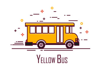 Yellow school bus on white background. Thin line flat design. Vector icon. - 222638333
