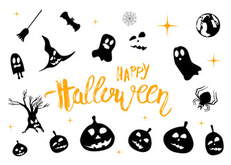 Happy Halloween creative hand lettering composition. Vector illustration.