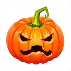 Pumpkin Halloween with an evil expression on a white background.