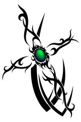 Cross tribal tattoo with precious ston