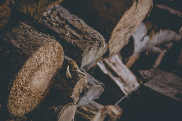 Firewood for the winter, stacks of firewood, pile of firewood.