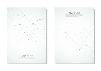 Technology and science vector brochure or cover design. Geometric abstract background with connected lines and dots.