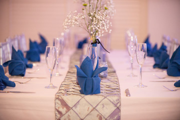 Wedding Reception Blue Table Setting