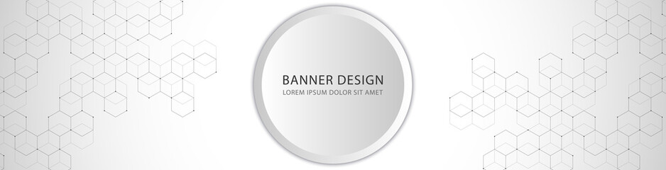 Vector banner design with hexagons abstract background.