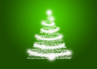 Fondo verde con pino iluminado de navidad.