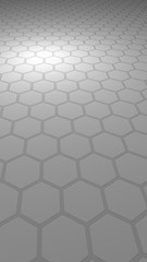 Honeycomb on a gray background. Perspective view on polygon look like honeycomb. Extruded, bump cell. Isometric geometry. Vertical image orientation. 3D illustration