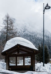 at the bus stop in chamonix