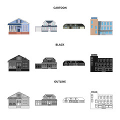 Vector illustration of building and front icon. Collection of building and roof stock symbol for web.
