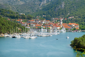 Fototapeta na wymiar Skradin city and bay with ships and yachts in Croatia.