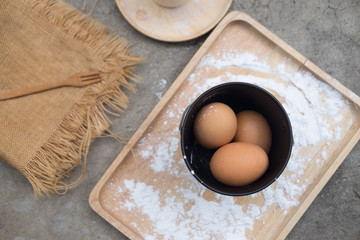 Cooking ingredients eggs and flour