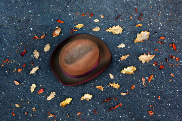 hat autumn leafs city street 