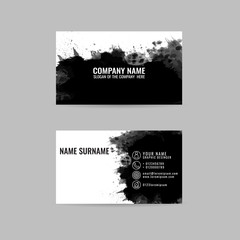 business cards template with hand painted brush strokes. black ink strokes, vector eps 10. on gray background
