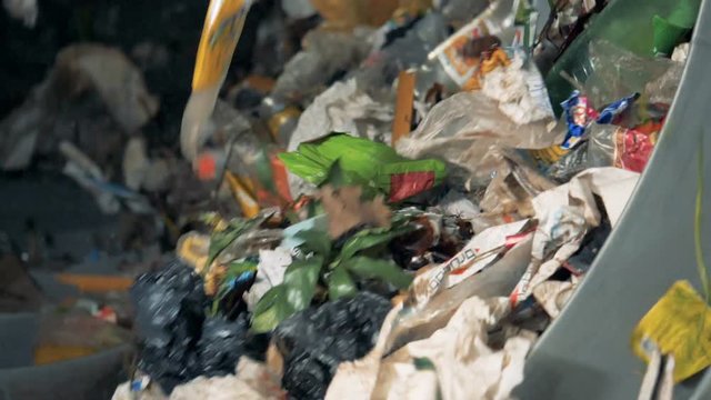 Lots of waste at a recycling center, close up.