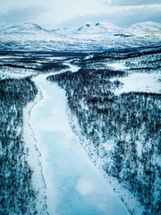 drone shot of ice on abisko river