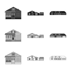 Fototapeta premium Vector illustration of building and front icon. Collection of building and roof stock vector illustration.