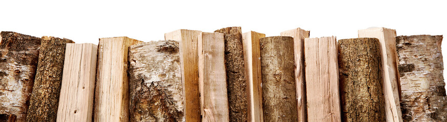 Logs piled on each other over white background