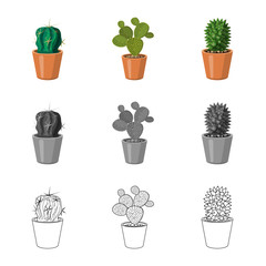 Vector design of cactus and pot sign. Set of cactus and cacti vector icon for stock.