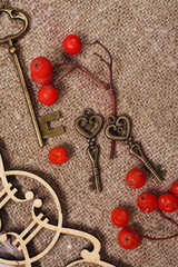 Still Life with carved wooden frame in retro style